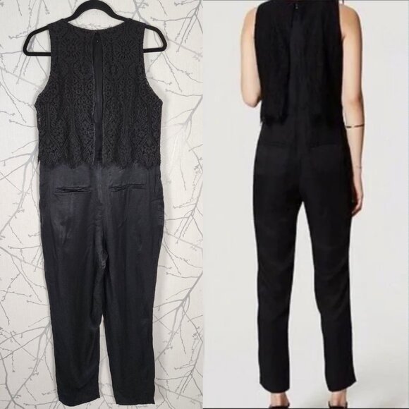 Loft Black Scallop Lace Overlay Sleeveless Dressy Jumpsuit Career Boss - Picture 3 of 4